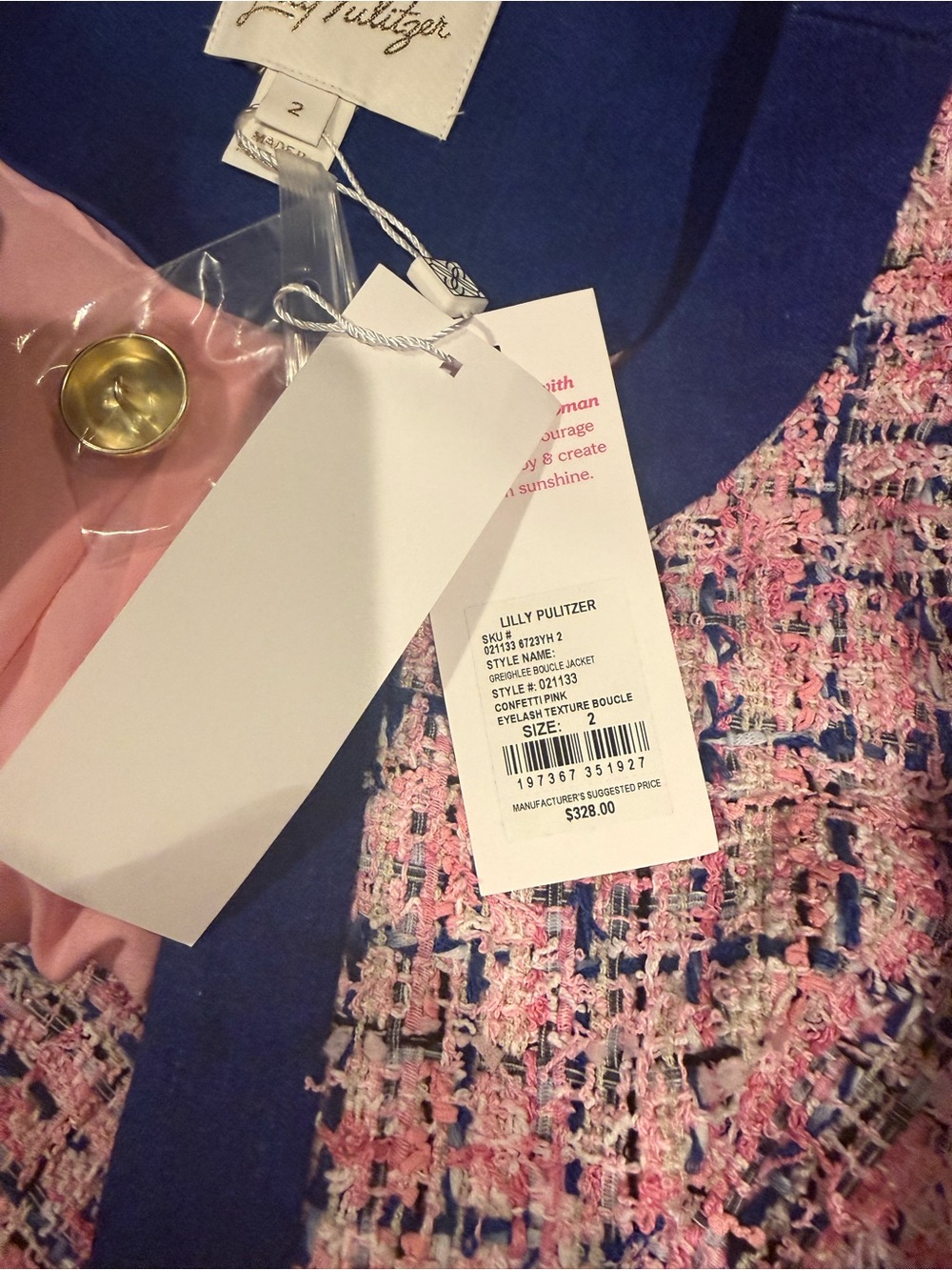 Lilly Pulitzer Pink Bouclé Jacket with Navy Trim - Picture 3 of 4